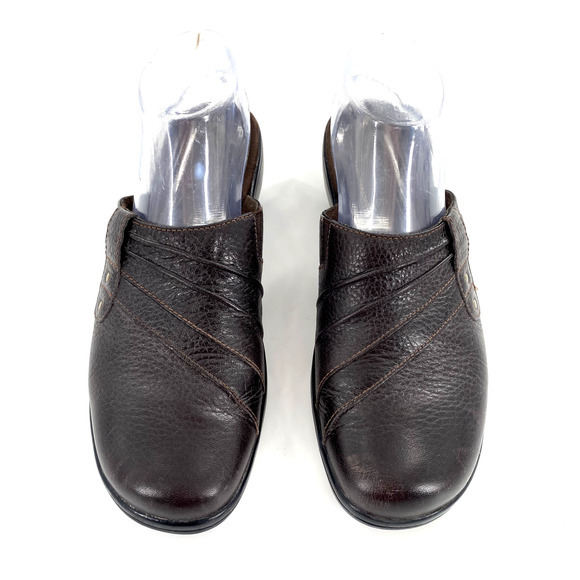 Clarks Womens‎ Casual Mules Clogs Slip On Sz 8M Brown Leather Ruched Detail - Picture 7 of 10